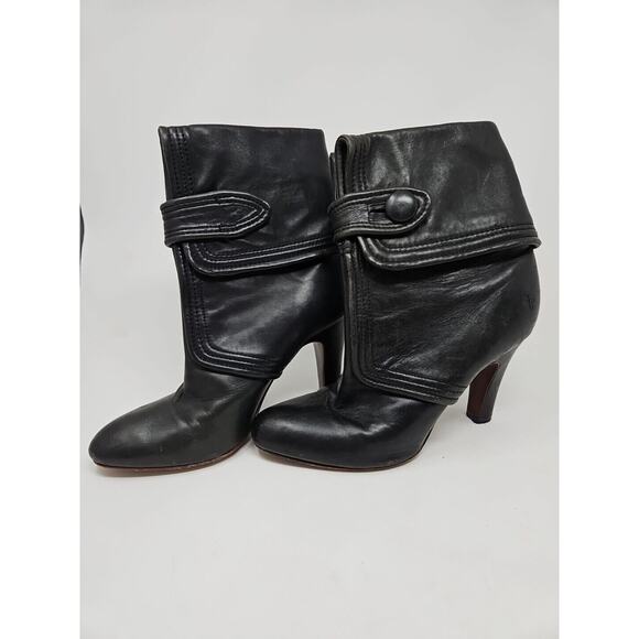FRYE Black Leather Boot AVA Button Fold High Heel Bootie Size 8.5 - Picture 7 of 12